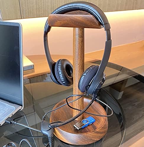 Headphone Stand, Solid Acacia Wood Headset Holder with Tray, Desk Organizer - Image 5