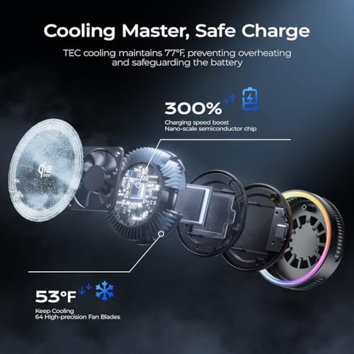 Qi2.2 Wireless Charger【25W Fast Charging+Cooling Fan】 Magnetic Charger Pad with 2 Modes,LED Light Phone Holder Fast Charging Compatible with iphone17/16/15/14/13/12 Series (with 45W Adapter) - Image 5