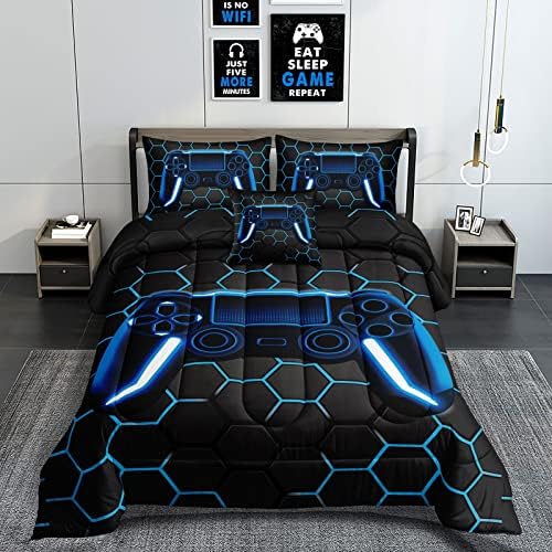 ROWADALO 6 Pieces Gaming Bedding Set for Boys Gamer Comforter Set Full Size,Game Controller Comforter for Boys Kids Teen 3D Gamepad Microfiber Bedding Sets 6 Pieces Bed in A Bag Sets-H50022,Full by ROWADALO