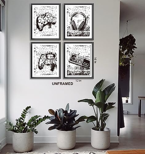 Retro Video Game Gaming Poster Prints for Home Boys Room Playroom Decor,Black And White Video Game Decorations Prints Wall Art Unframed 4pcs 8x10inches,Gift for Gamer Boys Gaming Love (12×16 inc) - Image 3