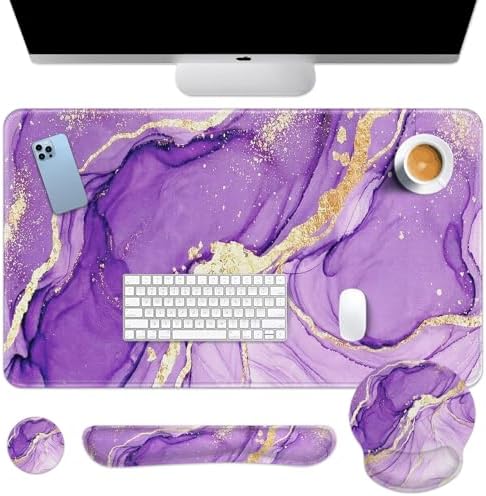 Arttown Keyboard Mouse Pad Set, 4 in 1 Desk Mat Set Marble Abstract Purple by Arttown