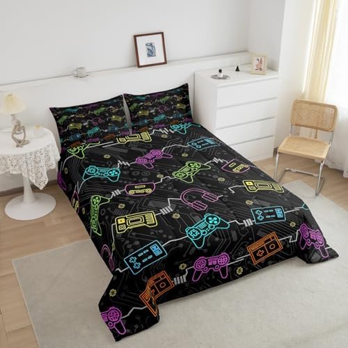 Feelyou Kids Gamer Bedding Set Twin Size, Graffiti Gaming Comforter Set Boys Girls Modern Game Console Comforter Gamepad Teens Duvet Set Bedroom Decor Microfiber Bed Set - Image 4