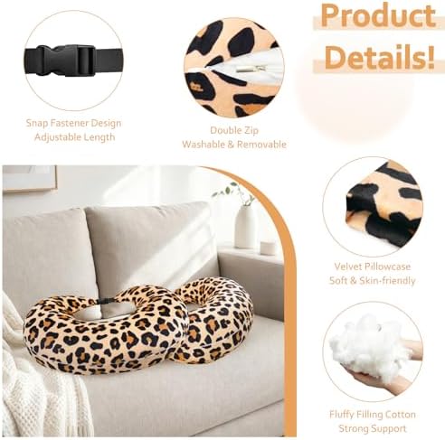 Ergonomic U-Shaped Gaming & Lap Pillow for Crocheting - Cute Leopard Crochet Pillow with Elbow & Arm Support, Lap Desk Pillows for Reading, Playing or Crocheting, Suitable for Adults - Brown - Image 2