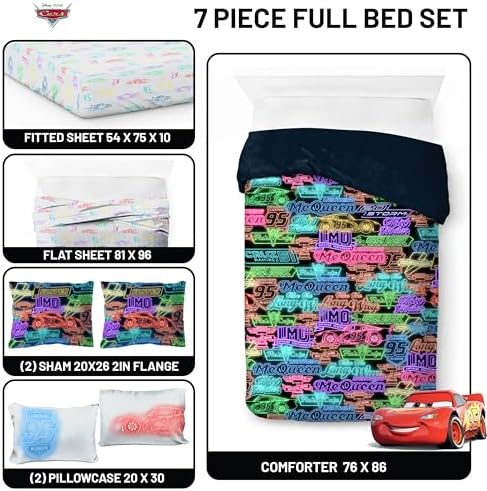 Disney Pixar Cars McQueen Full Size Comforter Set 7 Piece Bedding, Black - Image 3