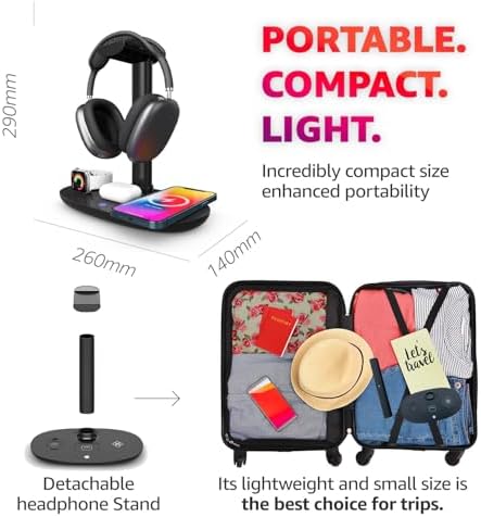4 in 1 Wireless Charger with Headphone Stand Headset Holder & Station Dock for Apple Watch, AirPods Max/Pro/Pro 2/AirPods 4/ iPhone 16/15/14/13/12 LG, Samsung Galaxy - Image 6