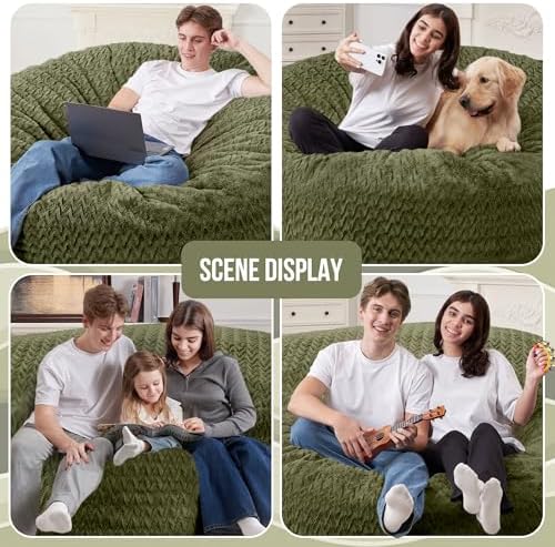 5FT Bean Bag Chair,Giant Bean Bag Chairs for Adults,Big Bean Bags with Memory Foam Filled, Large Beanbag Chairs with Chevron Plush Cover-Green - Image 3