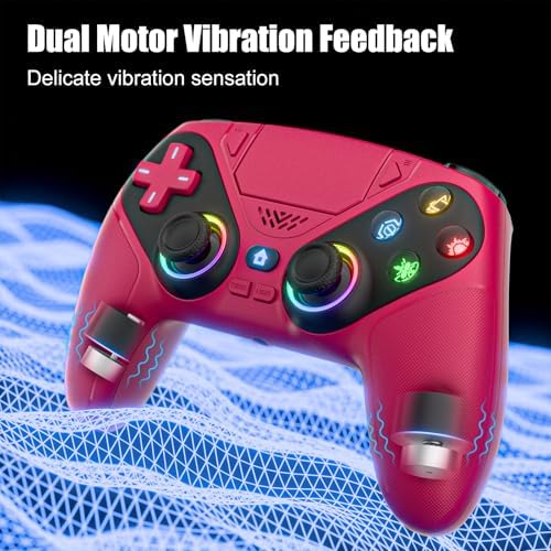 Dinosoo RGB Wireless Gamepad for PS5/PC/Mobile – Bluetooth Controller with Turbo, Macro, Dual Vibration, 6-Axis Gyro, Audio Jack, Speaker, 1000mAh Battery (Red) - Image 5