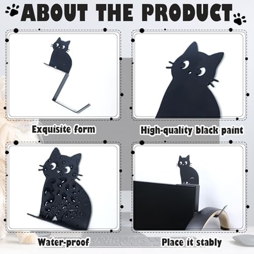 Metal Dog And Cat headphone holder for monitor, Sit cat, Black - Image 4