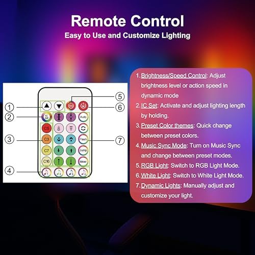 RGB Smart LED Desk Light Bars 2-Pack Music Sync Standing Light Bars for Gaming, Home Office & Ambient Lighting (Remote Control) - Image 2