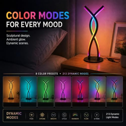 MORIACC Modern RGB LED Table Lamp, Cross-Curve Ambient Light with Music Sync, Dimmable 10%-100% Color Changing Desk Lamp, App and Remote Control, USB Powered for Bedroom Home Decor - Image 3