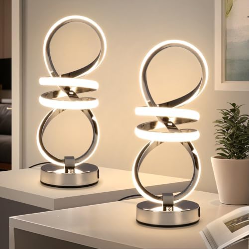 EIDISUNY RGB Spiral Table Lamp, Modern LED Table Lamp, Chrome Cool Bedside Lamps, 7 Colors & 10 Light Modes Touch Dimmable LED Nightstand Lamp with USB/Type C for Bedroom, Living Room,Silver by BuyNow%EF%BC%81