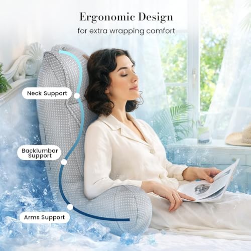 Adjustable Firmness Waffle Back Support Cooling Reading Pillow, Gray, 25" - Image 6