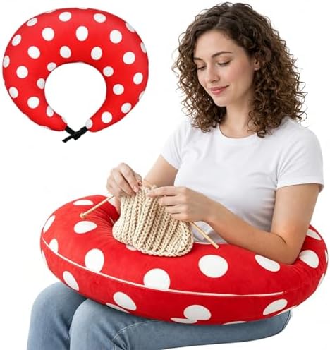 Ergonomic U-Shaped Gaming & Lap Pillow for Crocheting - Cute Polka Dot Crochet Pillow with Elbow & Arm Support, Lap Desk Pillows for Reading, Playing or Crocheting, Suitable for Adults - Red by Unknown