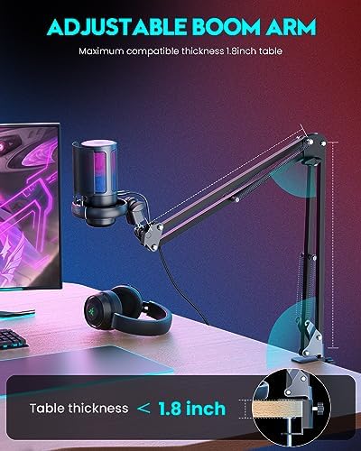 COCONISE Gaming Microphone, USB PC Mic for Podcasts Videos, Streaming, Condenser Mic with Quick Mute, Tripod Stand, Pop Filter, RGB Indicator, Shock Mount, Rotate gain button, Compatible with PS4/5/PC - Image 6