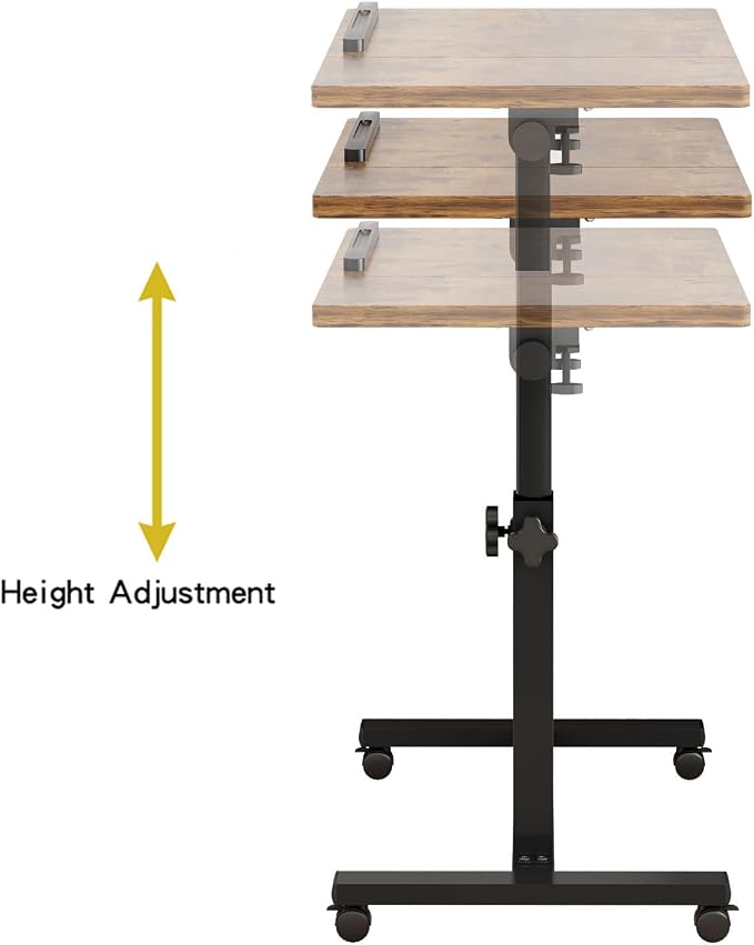 TigerDad Adjustable Overbed Table with Wheels, Rolling Laptop Bed Desk for Home Hospital Use, Height & Tilt Adjustable Mobile Table for Eating, Working, Reading in Bed or Sofa - Image 7