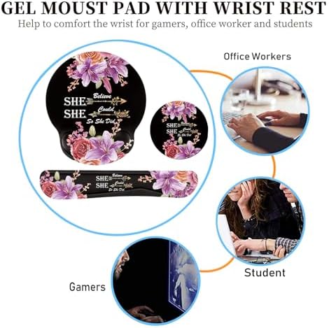 Keyboard Wrist Rest and Mouse Pad Wrist Support Set with Coaster,Non-Slip PU Base for Gaming and Office,Comfortable & Lightweight for Easy Typing & Pain Relief,Flower She Believed She Could So She Did - Image 7