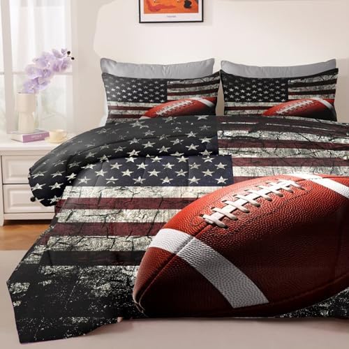 American Football Comforter Set for Boys Teens,Kids Sports Bedding Set Queen Size,USA Flag Football Printed Bedroom Sets with 2 Matching Pillow Shams - Image 5