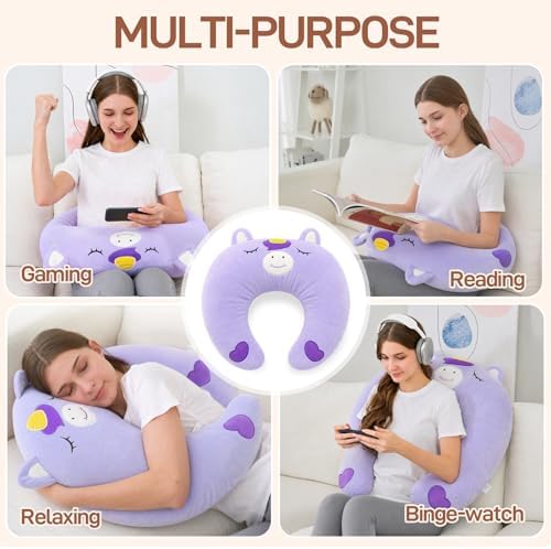 Lap Pillow, Cute Purple Unicorn Crochet Pillow for Knitting, Crafting, Gaming, Reading and Phone Use on Bed, Sofa or Chair, U-Shaped Wrap Around Arm Support Cushion and Neck Pillow - Image 4