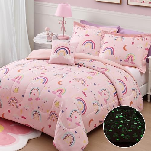 Twin Comforter Set for Girls-3 Pieces Rainbow Glow in the Dark Twin Bedding - Image 4