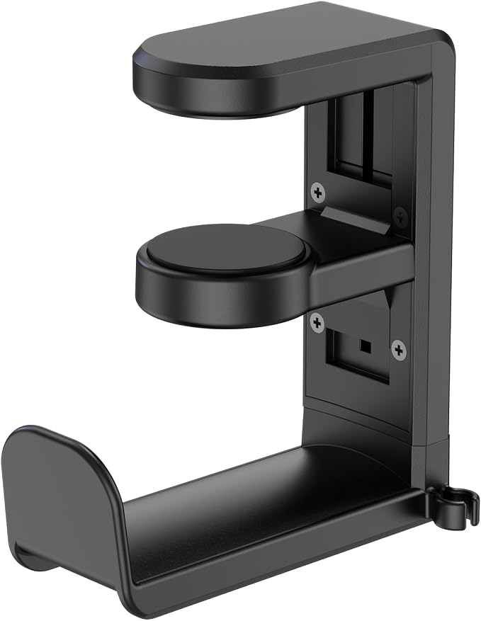 EURPMASK Rotating Headphone Stand,Adjustable Clamp-on Headset Holder Hanger | 360 Degree Swivel,Headset Hook Under Desk,No Residue,Cable Organizer,Soft Rubber Pads,Keep Headphones Secure&Desk Tidy,Black by EURPMASKChoosethecolorofeurope