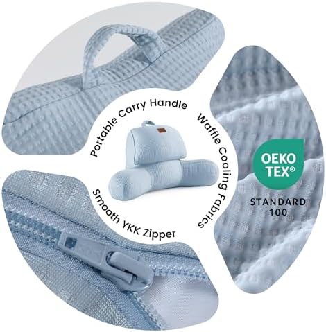 Adjustable Firmness Waffle Support Cooling Reading Pillow, Sky Blue, 17" - Image 6