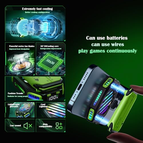 Magnetic Phone Cooler with Rechargeable Battery, LED Cooling Fan with Semiconductor Cooling,Phone Cooler with Power Display, Suitable for Phone Gaming Enthusiasts, Live Broadcast Crowd Network (Green) - Image 3