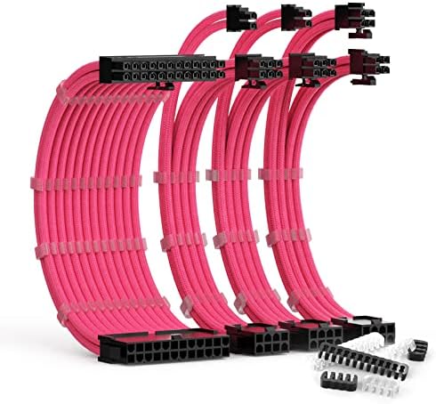 PSU Extension Kit With Cable Combs - 24Pin/8Pin EPS/8Pin PCI-E, 30CM Length, Sleeved for ATX Power Supply (Pink) by Unknown