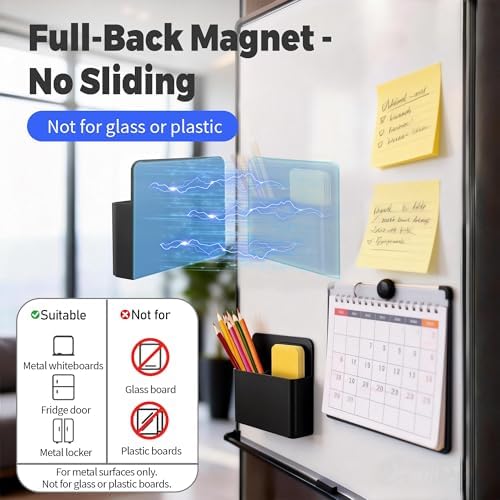 2 Pack Magnetic Pen Holder for Refrigerator & Whiteboard, Full-Back Magnet Dry Erase Marker Holder with Adjustable Divider, Magnetic Marker Holder for White Board Office Desk Locker Accessories, Black - Image 3