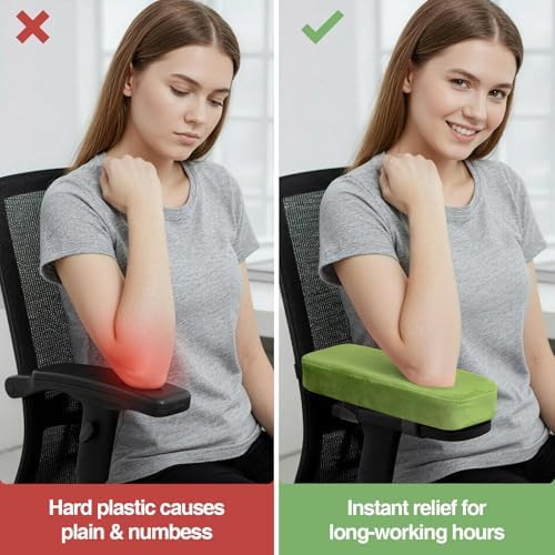 Smiry Memory Foam Office Chair Armrest Pads, Non-Slip Armrest Cushion | Ergonomic Arm Rest Pads with Adjustable Buckles and Straps, Elbow Relief for Desk, Gaming & Wheelchair, Green, Set of 2 - Image 5