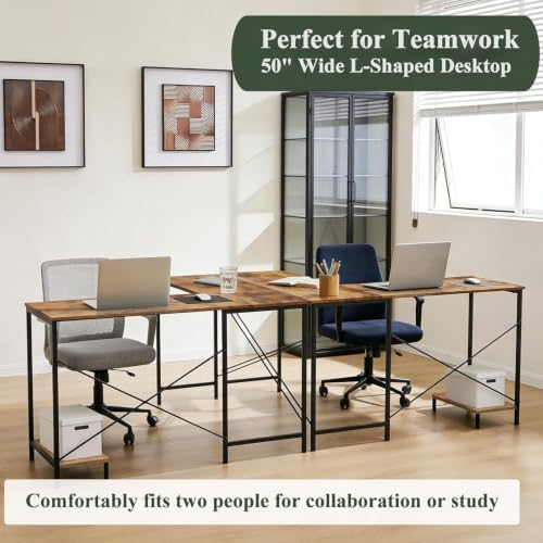 L Shaped Desk Computer Desk, 50inch Brown Gaming Desk with CPU Stand - Image 6