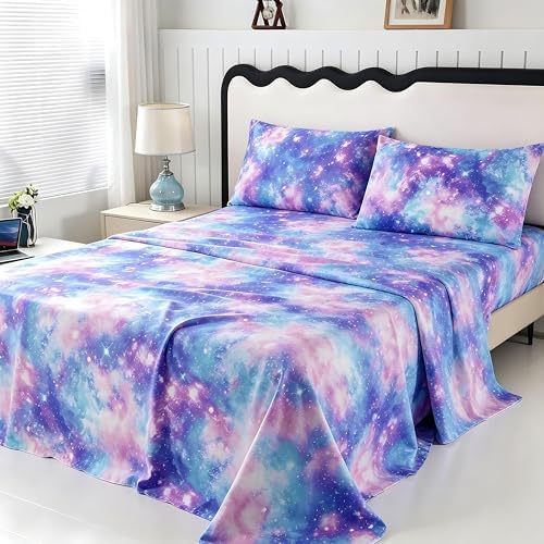 SDIII 4PCS Colorful Galaxy Queen Sheets Set Soft Microfiber Space Sheets Queen Dreamy Galaxy Bedding Sheet Set for Girls Boys Kids Teens All Season by SDIII