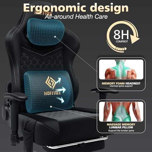 Gaming Chair with Massager 165° Reclining Computer Chair Suede Fabric-Black | Ergonomic Video Game Cahirs for Adults High Back Gamer Chair with Footrest Pocket Spring Silla Gamer with Lumbar Support - Image 4