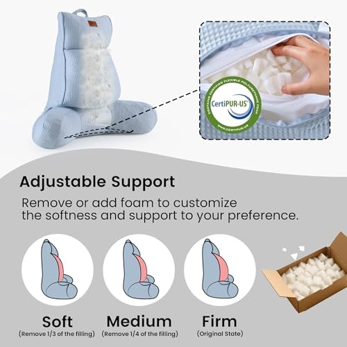 Adjustable Firmness Waffle Support Cooling Reading Pillow, Sky Blue, 29" - Image 2