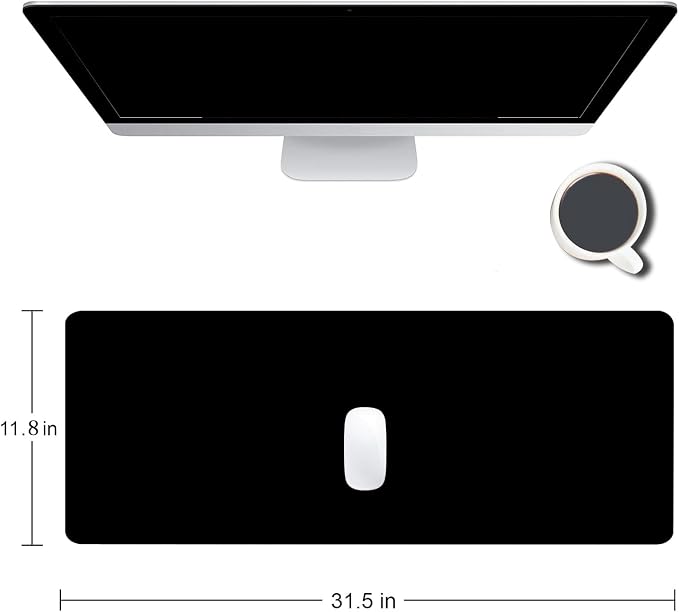 Black Large Gaming Mouse Pad with Stitched Edges, Desk Pad Extended Keyboard Mat, Non-Slip Rubber Base Mousepads for Laptop, Office, Home, 31.5X11.8 inch - Image 2