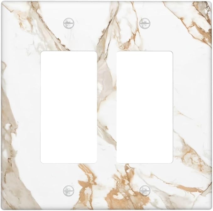 Decorative Outlet Covers Abstract Luxury White Gold Marble 2 Gang Light Switch Cover Plate Double Rocker Wall Plate Gfci Switch Plate Covers Plug Faceplate for Bedroom Decor by JOOJIAO