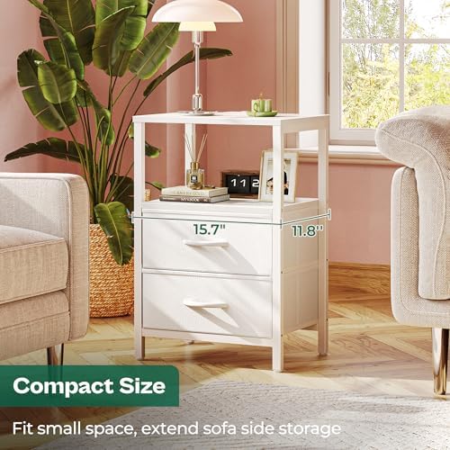 Huuger Nightstand with Charging Station, Side Table with Fabric Drawers - Image 6