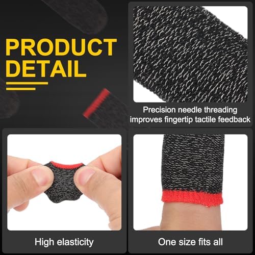 PATIKIL Controller Finger Thumb Sleeve, 12 Pack Mobile Gaming Finger Sleeve Fiber Tip Gloves Anti-Sweat Breathable for Phone Game Touchscreen Devices, Black/Red - Image 4