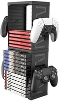 Video Game Storage Rack, 24 Game Disk Holders, 4 Controller Holders, Universal for PS5/PS4/Xbox Series S & X/Xbox, Black, 12 Pack by Unknown