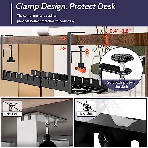 Shikha 2 Pack Cable Management Under Desk, 15.7"-31" Retractable Cable Management Tray, No Drilling Cord Organizer with Clamp for Desk, Under Table Wire Management Tray for Home Office - Image 5