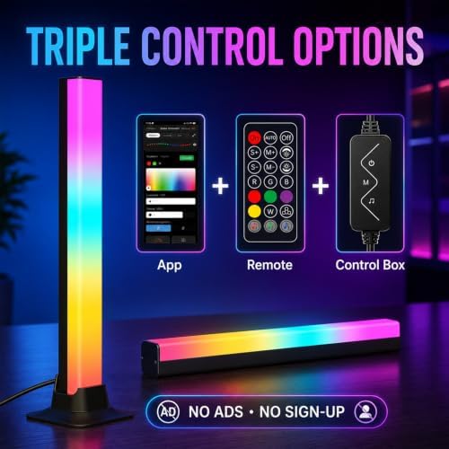 FFJ TV Light Bars, 9.5 Inch RGB Lights for Bedroom, Music Sync, Black - Image 5