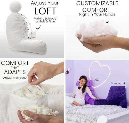 Husband Pillow Reading Pillow with Arms - Standard Backrest for Sitting Up in Bed - Firm Support Bed Rest Pillow for Adults, Neck Roll, Removable Cover -TV, Reading, Lounging - Purple - Image 2