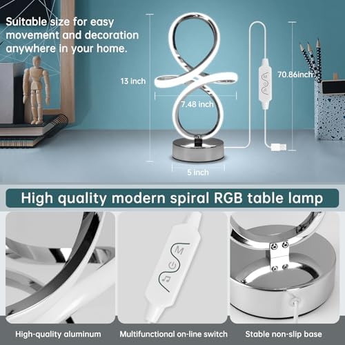 EIDISUNY Modern RGB Table Lamps, Multicolor Changing Spiral Bedside Lamp with Remote&APP, Cool Table Lamp, Dimmable LED Nightstand Lamp with Music Rhythm Modes for Bedroom, Living Room, Black(2 Pack) - Image 3