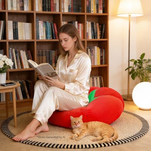 Extra Large Tomato Floor Cushion Pillow – Plush Cushion for Sitting | Cute Round Plush Chair Cushion for Reading, Gaming, Meditation & Home Decor. 60 cm/23.6 Inch - Image 6