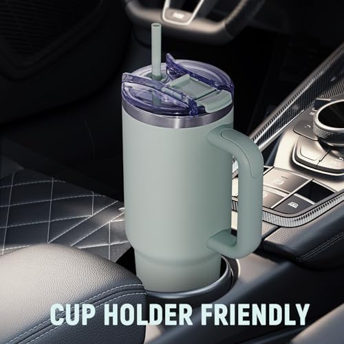 40 oz Tumbler with Handle and Straw Lid,Insulated Reusable Stainless Steel Water Bottle Travel Mug，Cupholder Friendly Double Wall Vacuum Sealed Cup (Shale) - Image 5