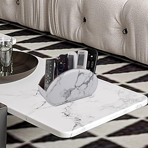 Leather Remote Control Holder with 5 Compartments TV Remote Caddy Store Box,Desktop Organizer for Controller, Glasses and Media Player,Pen Storage (White) - Image 2