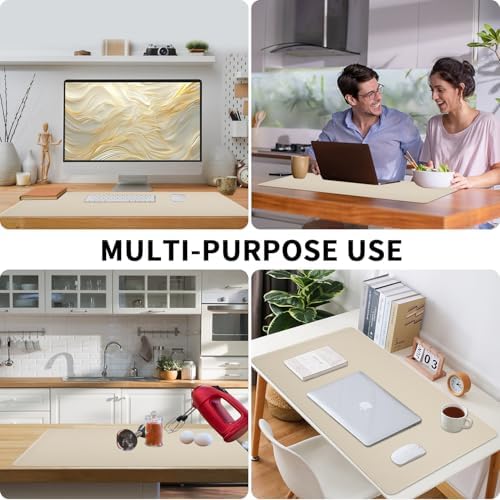 Bloss Beige Desk Mat with Stitched Edges,27.6" x 13.8" Keyboard Pad - Image 3