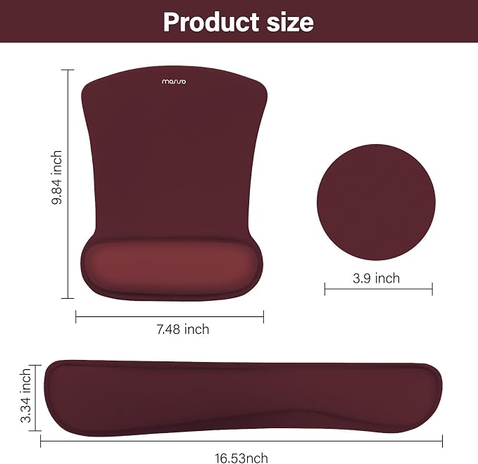 MOSISO Wrist Rest Support for Mouse Pad&Keyboard Set, Wine Red - Image 7
