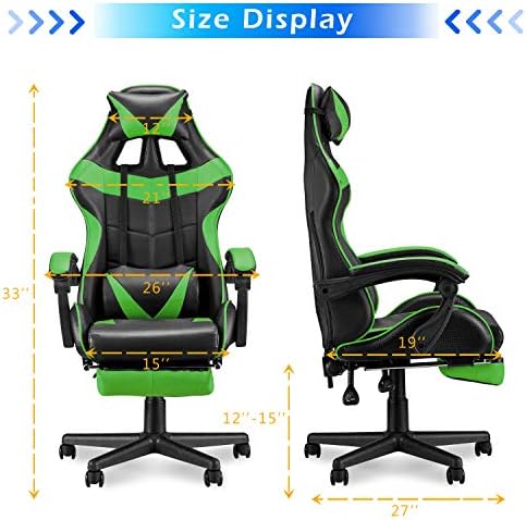 Soontrans Gaming Chair Green,Racing Gaming Chair with Footrest,Ergonomic Computer Gamer Chair,Game Chair with Adjustable Headrest and Lumbar Support - Image 2
