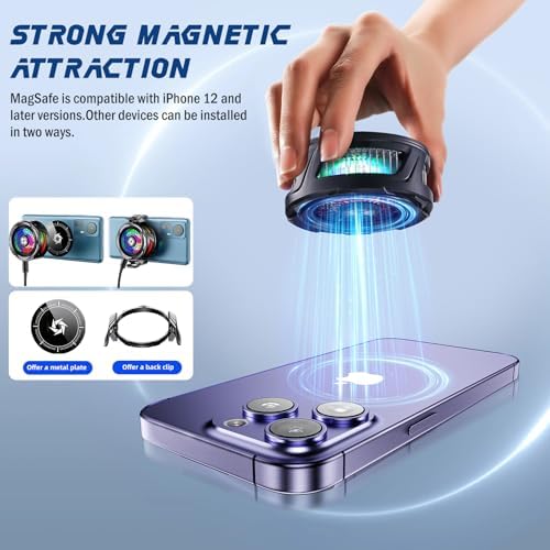 3 in 1 Magnetic Cell Phone Cooler for Gaming - Comvin Mobile Phone Cooling Fan with Clip, Portable RGB Radiator for iPhone MagSafe Series/Android/iPad, Cellphone Gaming, Live Streaming, Outdoor Vlog - Image 3