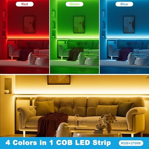 RGBW COB LED Strip Light 20ft RGB+2700K 12V Color Changing UL-Listed LED Light Strip Multicolored Flexible RGB Lights for Party Decoration Home DIY Lighting Projects(NO Adapter or Controller) - Image 3